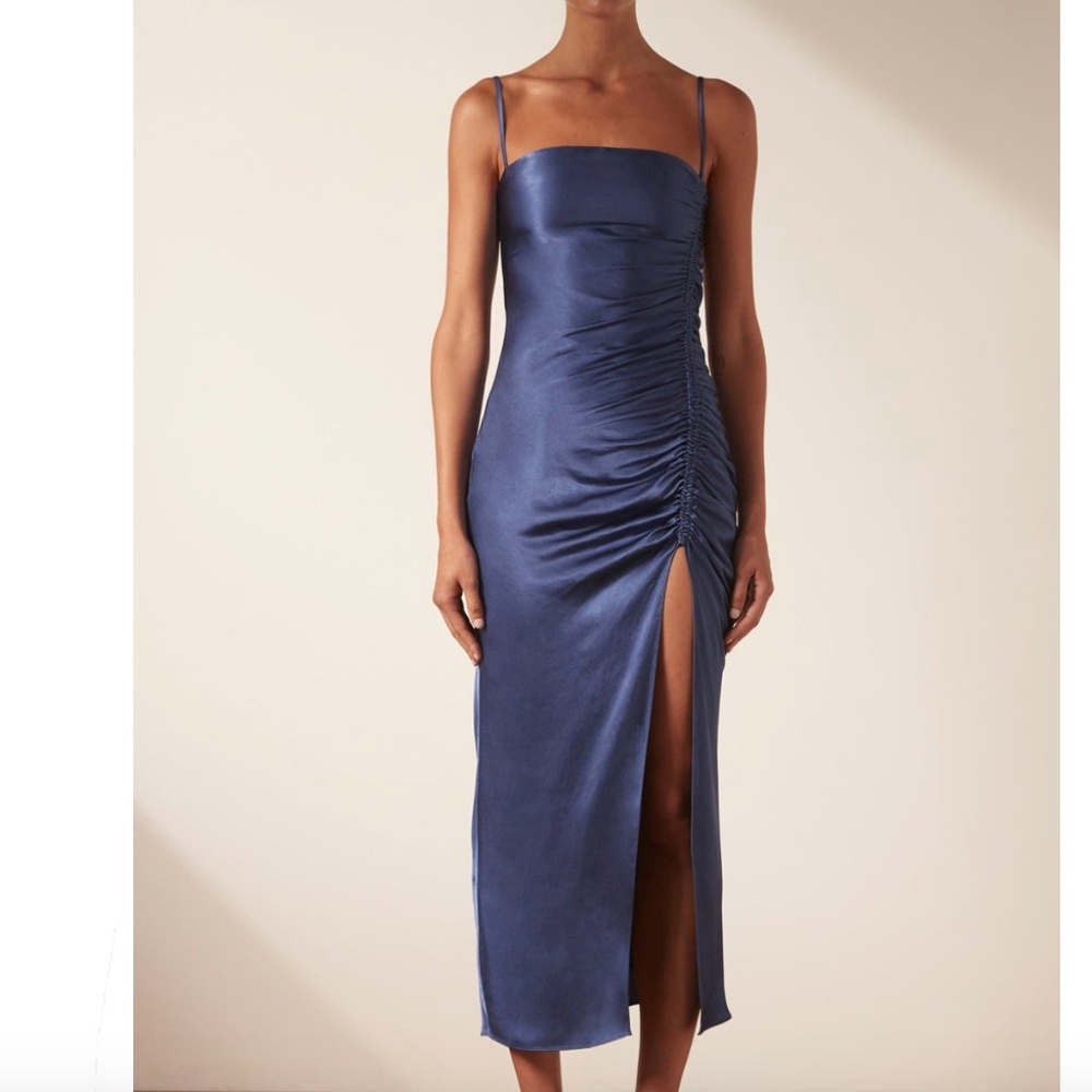 Shona Joy Thalia Bias Ruched Midi Dress - AEGEAN BLUE